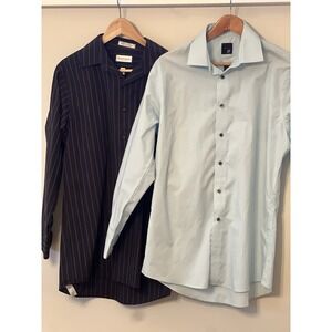Lot of 2 Men's Collared Dress Shirts Size 15 1/2 32 33 Button Up Long Sleeve